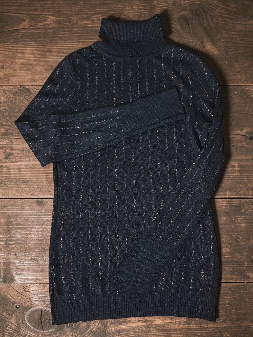 Worthington Black Light Gold Metallic Stripe Sweater S